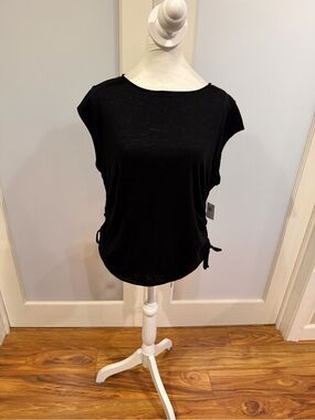 Women's Black Tie-Side Cap-Sleeve Top